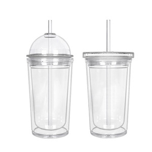 Gobelet isotherme transparent à double paroi 530 ml réutilisable pour café glacé et boissons, avec paille - Product Image 1