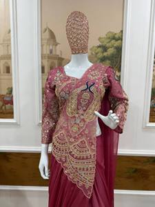 Hermoso Sari de Seda Chinon con Motivos Artesanales, Corpiño Cosido, Ajuste Rápido en Un Minuto, Atuendo Étnico para Mujer, Conjunto para Ceremonia - Product Image 6