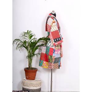 Chaqueta Kantha de seda hecha a mano con patchwork, estilo kimono japonés, ropa de playa, bohemia, de invierno, multicolor, con cinturón de lazo, kimono tipo bata. - Product Image 5