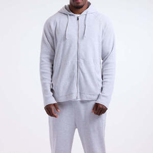 Ensemble de survêtement gris pour homme avec sweat à capuche et pantalon de jogging, tenue décontractée de sport et de détente, couleur unie, manches longues, coton mi-lourd - Product Image 5