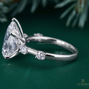 Anillo de Compromiso con Diamante Cultivado en Laboratorio de Corte Pera Redondo de 3.7 Quilates, Oro Amarillo o Blanco Sólido de 9k, 10k, 14k, 18k, Anillo de Boda Nupcial - Product Image 3