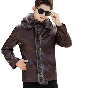 Chaqueta de invierno de un solo pecho para hombre, abrigo de piel de mapache grueso y cálido, abrigo de cuero a la moda, ropa de lona, abrigo corto cálido para - Product Image 1