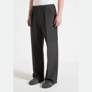 Pantalones de Hombre de Cintura Alta, Plisados, de Pierna Recta, con Bolsillos Laterales, Antiarrugas, Casuales Elegantes, para Otoño, de Algodón, Tallas Grandes - Product Image 1