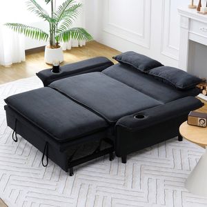 Divano Letto Multifunzionale in Tessuto a Righe Nere da 65,74 Pollici per Camere da Letto e Soggiorni con Braccioli e Schienale - Product Image 3