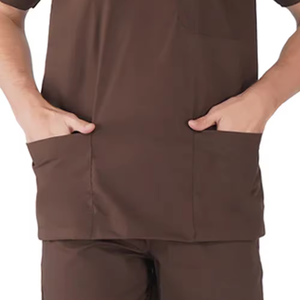 Conjunto de Uniforme Médico Marrón, Pantalones de Trabajo Rectos, Blusa de Manga Corta con Cuello en V, Ropa de Trabajo para Personal Hospitalario, Suministro al por Mayor B2B - Product Image 5