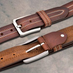 Cinturón de cuero genuino con logotipo personalizado para hombre, de alta gama, de piel de búfalo de grano completo, correa formal para caballeros LMB-0094B - Product Image 5