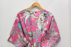 Robe Kaftan Indienne Mi-Longue Florale Légère en Coton Rose Motif Singe, Style Bohème Vintage, pour Plage ou Nuit, Idéale pour l'Été - Product Image 2