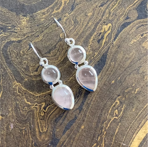 Pendientes colgantes de cuarzo rosa, Plata de Ley 925, joyería simple con dos piedras de cristal rosa, bonito regalo para mujer - Product Image 2
