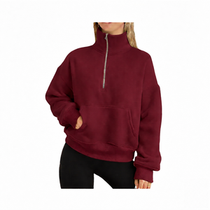 Sweat-shirt à col montant pour femme, en molleton respirant, coupe-vent, écologique, séchage rapide, couleur unie personnalisable, vente en gros - Product Image 1