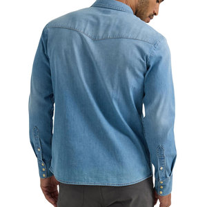 Camisa de mezclilla lavada para hombre, manga larga, con botones, cuello con bolsillo, corte regular, color liso, algodón transpirable - Product Image 6