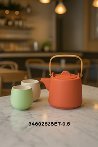 Théière en porcelaine durable avec poignée en bois - Product Image 4