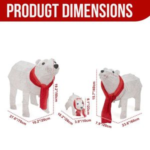 Set Famiglia di Orsi Polari 3D Illuminati 30cm, Decorazioni Natalizie Pre-Illuminate con 190 Luci LED Bianco Caldo per Esterni - Product Image 4