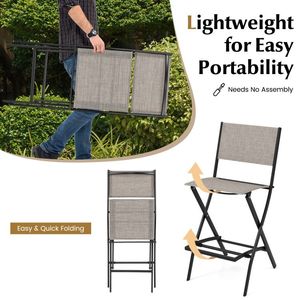 Ensemble de 4 chaises pliantes de jardin d'extérieur, tabourets de bar avec structure en métal et repose-pieds - Product Image 5