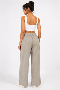 Pantalon en coton à jambes larges de luxe |   Pantalon droit élastique taille haute pour femme, idéal pour la gym, le yoga et les loisirs, avec poches latérales, collection été - Product Image 3