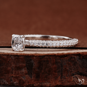 0.50CT Elongated <b>Cushion</b> Cut Lab Grown Diamond <b>Ring</b> Three Row Pave Band Soft Romantic Slim Shape 10K White Gold - Product Image 3