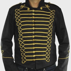 Men's Black <b>Mandarin</b> <b>Collar</b> Hussar <b>Jacket</b> With Gold Embroidery Button Closure Formal Winter Coat Slim Fit Polyester Shirt <b>Jacket</b> - Product Image 6