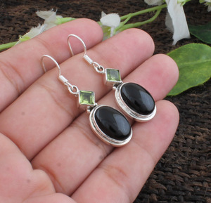 Pendientes de Plata de Ley 925 con Ónix Negro Natural y Peridoto, Joyería Genuina de Múltiples Piedras, Fabricante Mayorista - Product Image 3