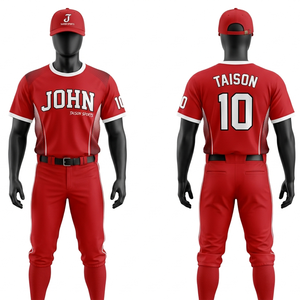 Tenue de softball rouge en polyester 220 GSM avec empiècements latéraux en maille interlock, logo brodé en twill sublimé - Product Image 1
