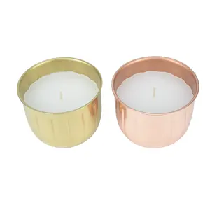 Ensemble de 2 pots à bougies en métal doré et or rose, porte-bougie décoratifs de qualité supérieure, diamètre 10,3 cm, hauteur 8 cm - Product Image 5