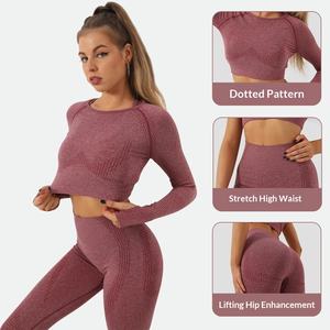Nouvel Arrivage Ensemble 2 Pièces Sans Couture Respirant pour Femme, Idéal Yoga : Haut Manches Longues Uni et Legging Court Taille Haute Moulant - Product Image 3