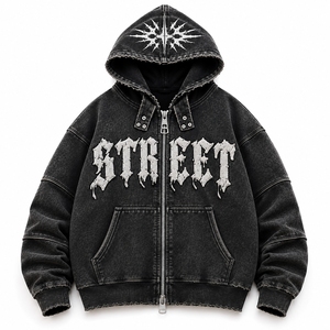 Sweat-shirt à capuche personnalisé pour homme, en molleton de coton épais, délavé, coupe oversize, décontracté, doublé, brodé, écologique, pour l'automne - Product Image 1