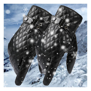Gants d'hiver en cuir de mouton pour hommes, compatibles avec les écrans tactiles, pour la conduite et les trajets quotidiens, avec doublure intérieure en polaire - Product Image 2