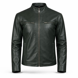 Unisex Green Genuine <b>Leather</b> Waterproof Windproof Breathable Eco-Friendly <b>Winter</b> Streetwear Bomber <b>Jacket</b> Classic Zip Casual - Product Image 1