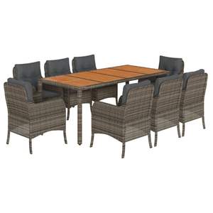 <b>Grey</b> Garden Dining Set 6 Seater Rattan Outdoor Furniture Weather Resistant Contemporary Design Teak Top Wicker <b>Frame</b> - Product Image 2