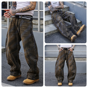 Jeans de Mezclilla para Hombre, Corte Holgado, Lavado a la Piedra, Pierna Ancha, Cintura Media, Estilo Urbano, Tela de Algodón, Temporada de Otoño - Product Image 3