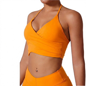 Women's Deep V Neck High Stretch Breathable Sports Bra With Removable Padding Backless Workout Top Pink - Product Image 6