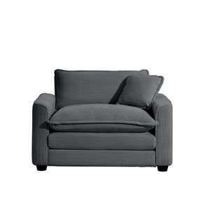 Poltrona Singola Grigia Confortevole con Seduta Profonda e Cuscino, in Tessuto Corduroy per Soggiorno e Camera da Letto, Stile Club Multiuso - Product Image 5