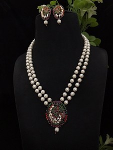 Conjunto de Collar y Aretes de Perlas Naturales Blancas de Primera Calidad, Doble Hilo, para Mujeres y Niñas, Colección para Bodas y Fiestas - Product Image 3