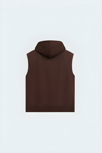Sudadera sin mangas con capucha y bolsillos para hombre, de invierno, color marrón liso, estilo casual, oversize, de forro polar con estampado digital - Product Image 3