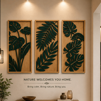 Arte Mural Moderno de Hojas Tropicales, Corte Láser en Madera |   Paneles Decorativos para Sala de Estar, Dormitorio, Oficina y Decoración del Hogar Contemporánea