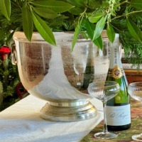 Seau à glace métallique de luxe en fer argenté vieilli, style ferme, sur pieds, pour table, idéal pour les fêtes, 12L