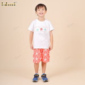 Conjunto de niño Babeeni de algodón 100% con estampado de estrellas de mar, color menta y coral, certificado OEKO-TEX, no tóxico, ignífugo, ODM, OEM, venta al por mayor - Product Image 6