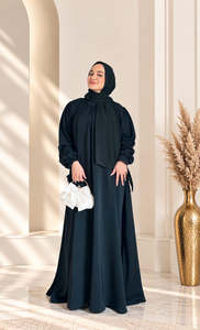 Robe longue modeste musulmane faite à la main, en polyester léger et respirant, avec col en V, ornée de perles et de sequins, idéale pour l'Aïd. - Product Image 4