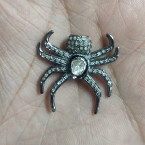 จี้เพชรแท้ทรงเหลี่ยมบริลเลียนท์แบบวินเทจสำหรับผู้หญิง SPIDER Polki Pave เงินสเตอร์ลิง ขนาด 30x30 มม. น้ำหนัก 5 กรัม - Product Image 2
