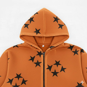 Sweat-shirt à capuche zippé orange pour homme, en coton molletonné, imprimé étoiles, style décontracté automne, coupe classique, avec poches, à prix abordables - Product Image 5