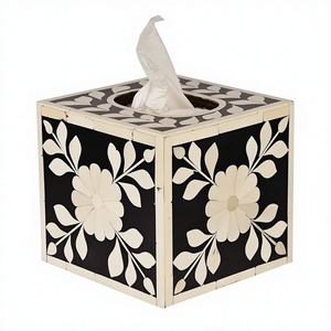 Boîte à mouchoirs élégante en os incrusté – Support design en bois fait main et écologique pour bureau et salon - Product Image 1