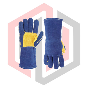 Blue Leather Stitched Working Gloves Lining Full Safety Anti-static <b>Fire</b> Fighting Flexible Breathable Tear-Resistant - Product Image 4