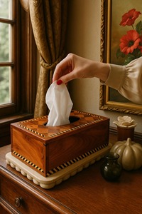 Porte-boîte à mouchoirs en bois sculpté à la main, parfait pour la table, le salon, la chambre, la salle de bain et la décoration intérieure chaleureuse, en provenance d'Inde - Product Image 4