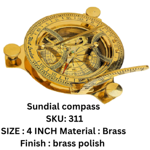 Nautical Solid Brass Sundial Compass <b>Small</b> Round Compass Vintage Steampunk Accessory for Men & Women - Product Image 1