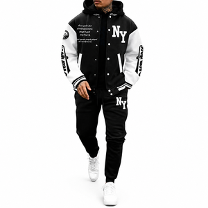 Custom Varsity Letter Print Tech Fleece Tracksuit Plus Size <b>Men</b> Zip <b>Jacket</b> Jogger Set - Product Image 1