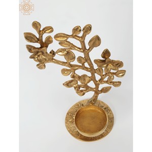 Bougeoir en laiton en forme d'arbre de designer fait main avec base lanterne en métal et pot à bougie fabriqués en Inde - Product Image 4