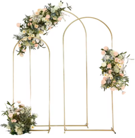 Sparxwizz Engineering Gold Support de toile de fond de mariage portable moderne à triple arche, cadre en alliage d'aluminium, utilisation intérieure/extérieure, pour fleurs