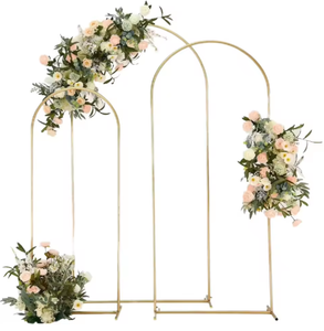 Arco Triple Dorado para Bodas, Soporte Metálico Redondo para Decoración Floral, Ideal para Ceremonias, Escenarios y Eventos - Product Image 4