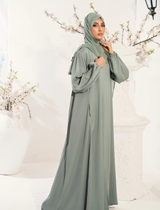 Ensemble Abaya Quotidien en Satin pour Femmes Musulmanes, Style Saoudien, Couleur Unie Naturelle, Manches Longues, Longueur Ras du Sol, Coupe Droite, Respirant, Modeste et Ample - Product Image 2