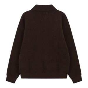 Pull Polo Homme en Maille Gaufrée à Manches Longues Marron Décontracté Col Boutonné Haut Doux Texturé Mélange Coton Personnalisable OEM - Product Image 2
