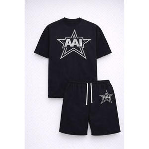 ชุดเสื้อยืดและกางเกงขาสั้นผ้าฝ้ายสำหรับผู้ชายลายดาว พิมพ์ลาย สวมใส่สบายๆ สไตล์ลำลอง ชุดกีฬา รับผลิตตามสั่ง ขายส่ง - Product Image 3